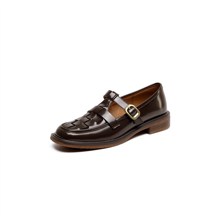 flowersverse New Spring Women Shoes Genuine Leather Shoes Women Fashion Retro Flats Square Toe Low Heel Women Loafers Brown Shoes