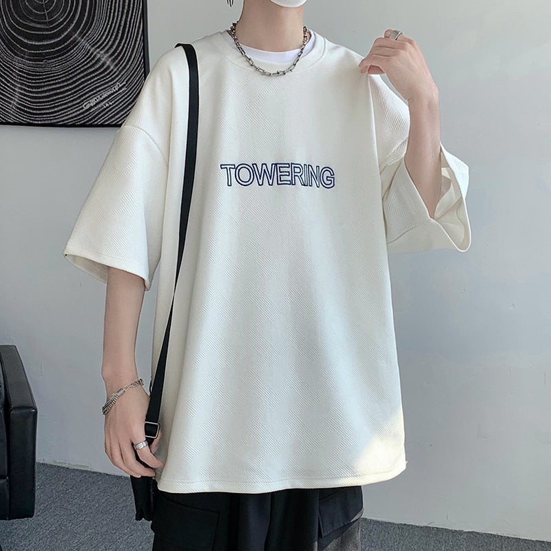 flowersverse Men's Oversized Tshirts Letter Print Tee Shirt Korean Style Women Man Unisex Short Sleeve Tops Large Size Male Tees 5XL