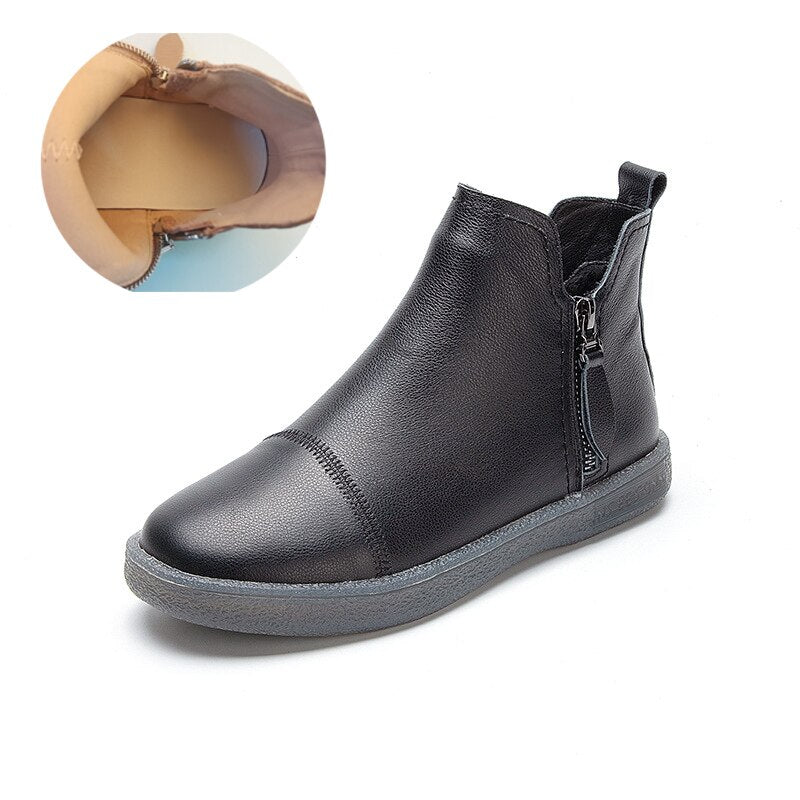 Amozae Fujin Spring Genuine Leather Cow Women Ankle Boots Waterproof Slip On Super Comfortable Booties Autumn Winter Shoes Non Slip