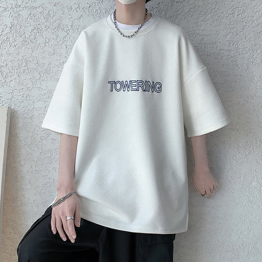 flowersverse Men's Oversized Tshirts Letter Print Tee Shirt Korean Style Women Man Unisex Short Sleeve Tops Large Size Male Tees 5XL