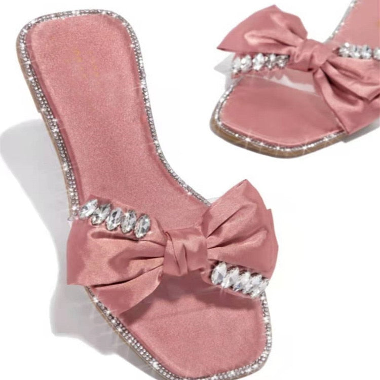 Amozae Summer Women Flat Slippers Butterfly Rhinestones Woman Slides Sandals Female Open Toe Shoes Casual Slipper Chaussure Femme