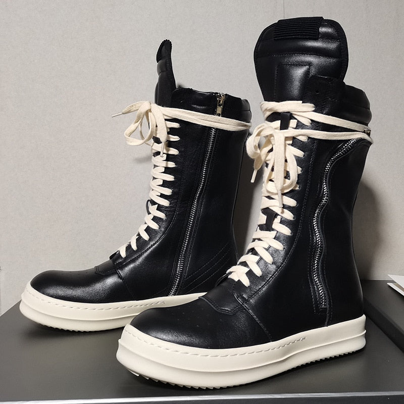 Black Friday Amozae High Street Sneakers Men High Top Boots Women Designer Shoes Cow Leather Trainers Unisex Casual Flats Platform Motorcycle Boots