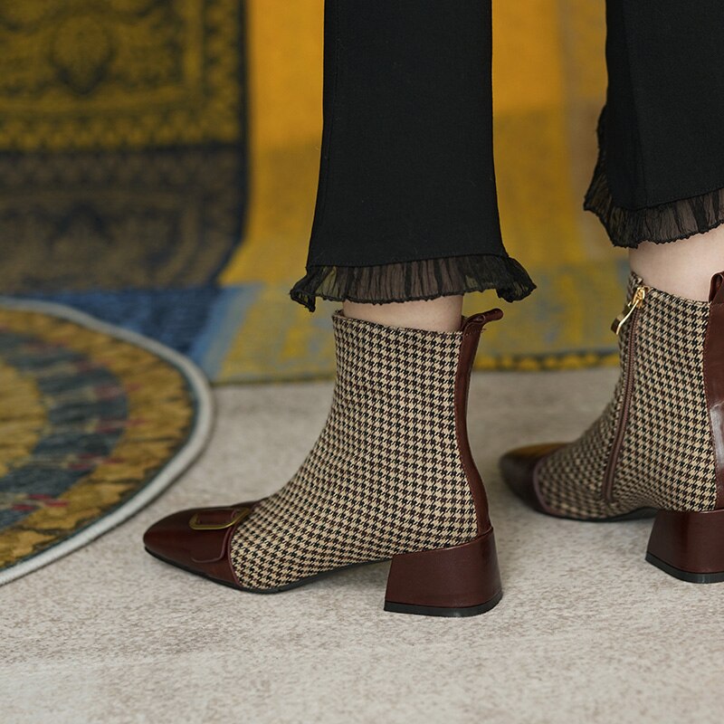 flowersverse New Autumn Women Boots Square Toe Chunky Heel Women Shoes Shoe For Women Casual Short Boots Winter Boots Zapatos De Mujer