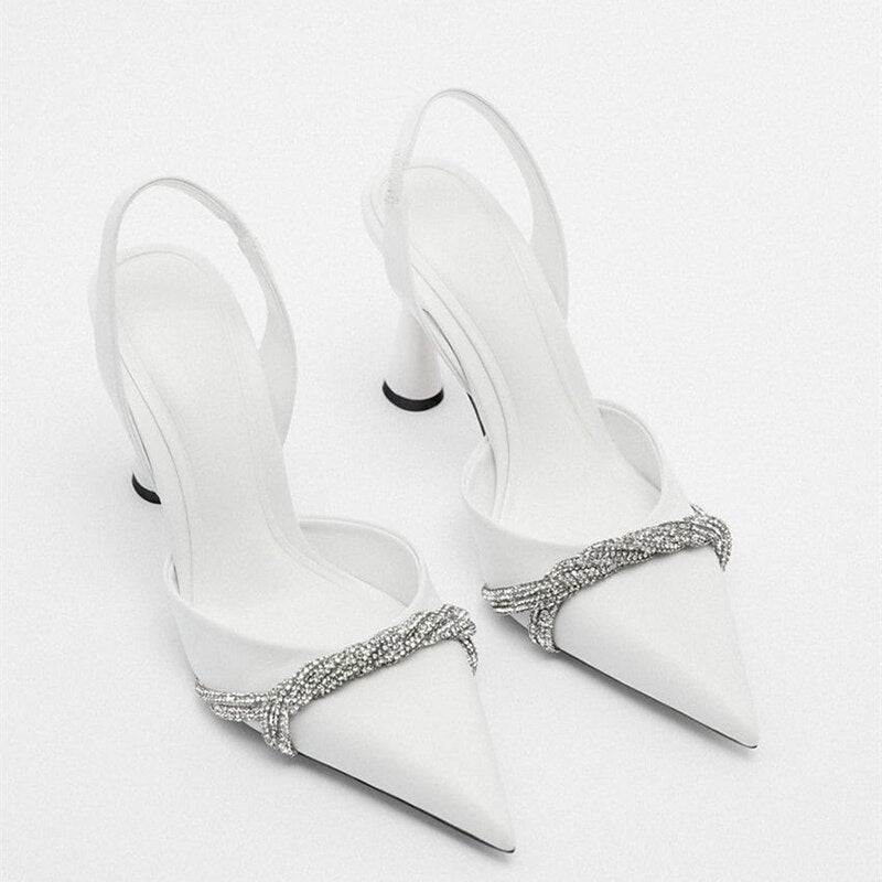 Amozae Ladies Pumps Pointed Toe High Heel Narrow Band Luxury Shallow Party Women Sandals Summer Fashion Weave Solid Female Shoes