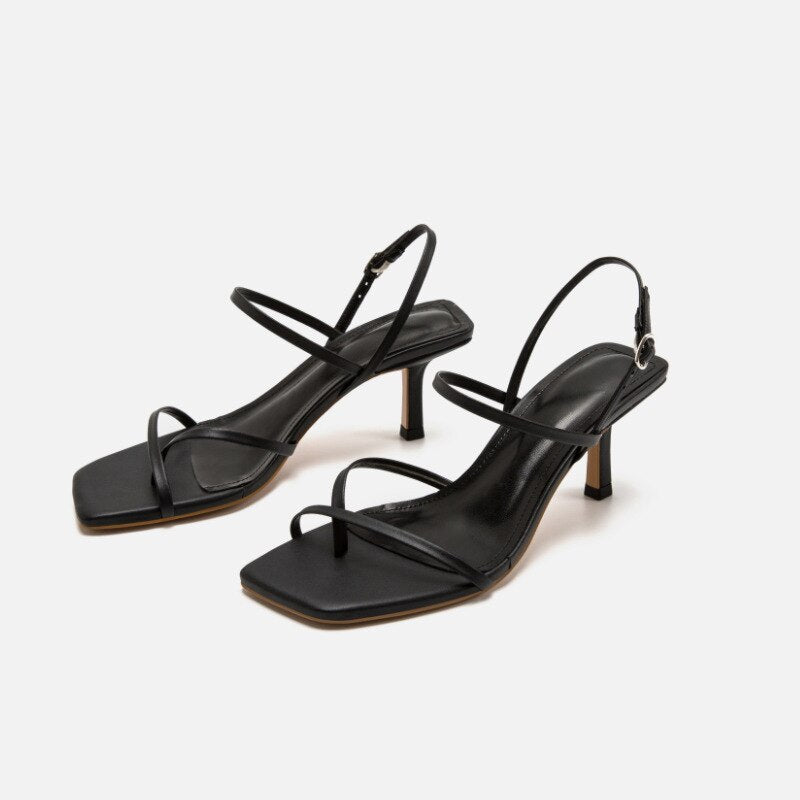 flowersverse New Women Sandals Buckle Strap Open Square Toe Ladies Pumps High Heel Beaded Fashion Summer Rhinestone Female Shoes