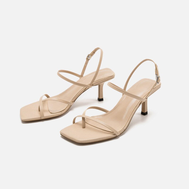 Amozae New Women Sandals Buckle Strap Open Square Toe Ladies Pumps High Heel Beaded Fashion Summer Rhinestone Female Shoes