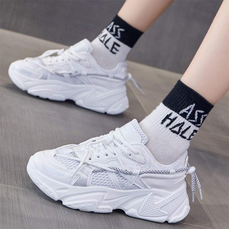 Black Friday Amozae White Chunky Sneakers Women's Vulcanize Shoes Casual Women Shoes Vulcanized Sneakers Walking Shoes Tenis Feminino Plus Size 43