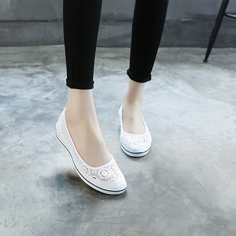 Amozae Women Canvas Loafers New Woman Casual Vulcanized Ladies White Shoes Women's Fashion Wedges Female Comfortable Footwear