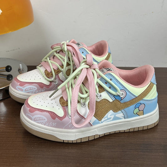 Thanksgiving flowersverse Women's Sneakers Sports Shoes Kawaii Platform Flats Harajuku Casual Fashion Pink Women Vulcanized Shoes Spring