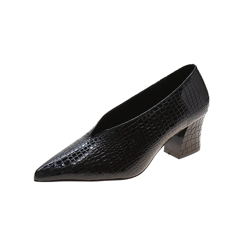flowersverse Pointy Patent-Leather Single Women Shoes High Heels Spring Versatile Retro Chunky Single Shoes Zapatos De Mujer
