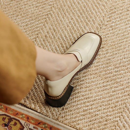 flowersverse New Spring Genuine Leather Women Shoes Casual Slip-On Loafers Square Toe Pumps Shoes Woman Zapatos De Mujer Women Heels