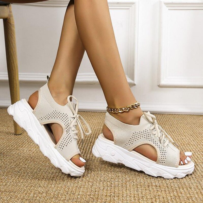 Amozae Ladies Sandals Spring Fashion Versatile Platform Casual Shoes Women Plus Size Lightweight Flat Sandals Zapatos Casuales De Mujer