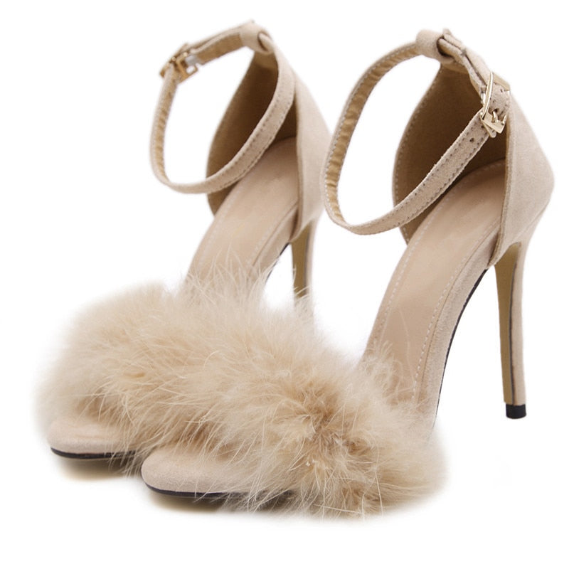 Amozae Women Stiletto Sandalen 2022 Trend 11Cm Heels Designers Summer Shoes Open Toe Fluff Strappy Thin High Heels Lace Up Fur Sandals
