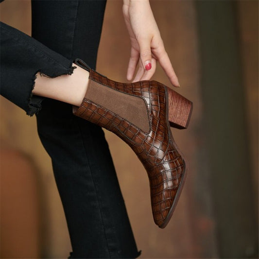 flowersverse New Autumn/Winter Women's Boots Pointed Toe Chunky Heel Short Boots Elastic Sleeve Boots Shoes For Women High Heels 34-42