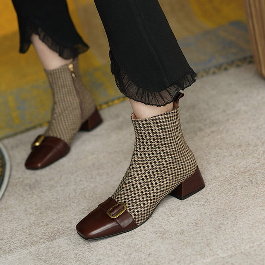 flowersverse New Autumn Women Boots Square Toe Chunky Heel Women Shoes Shoe For Women Casual Short Boots Winter Boots Zapatos De Mujer