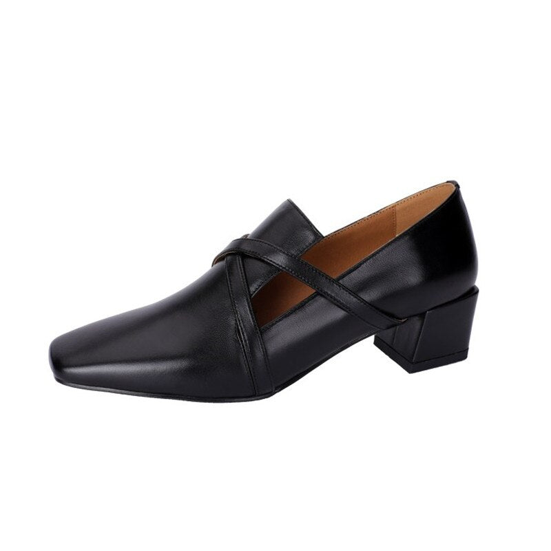 flowersverse French Retro Shoes Slip-On Women Shoes Fashion Spring/Autumn Shallow Women Pumps Square Toe Thick Heel Shoes Woman Handmade