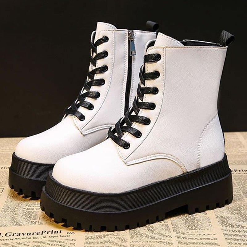 flowersverse New Women Boots Zipper No Slip Fashion Mid Calf Boots Woman Casual Sports Shoes Female Winter Platform Heel Ladies Shoes