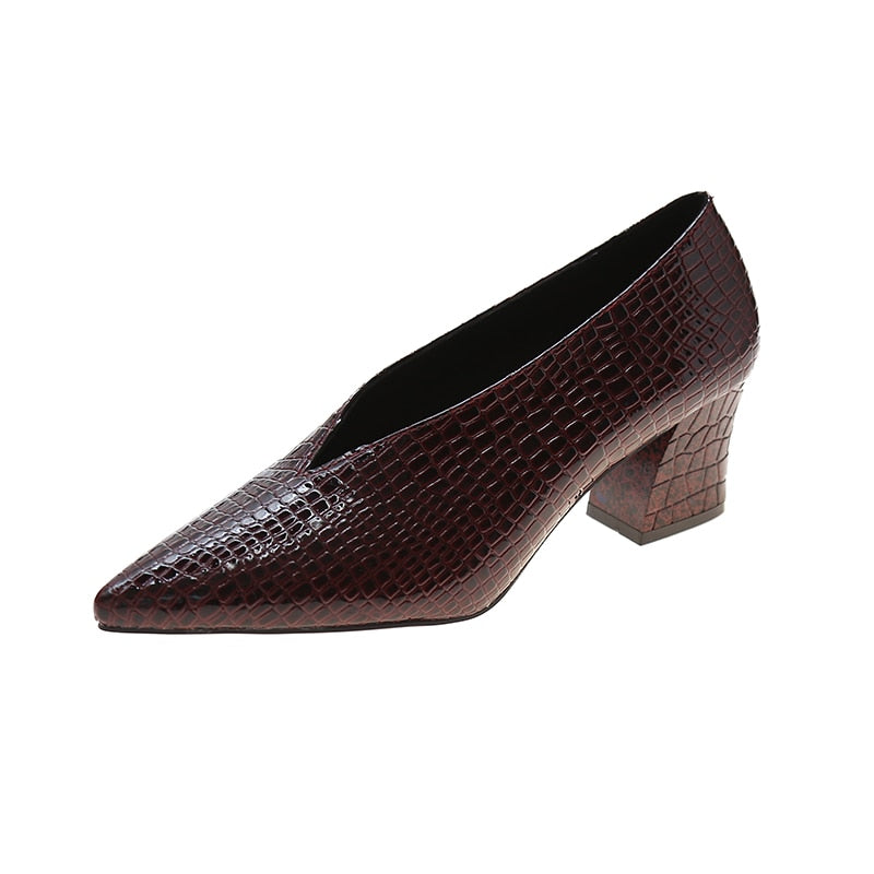 flowersverse Pointy Patent-Leather Single Women Shoes High Heels Spring Versatile Retro Chunky Single Shoes Zapatos De Mujer