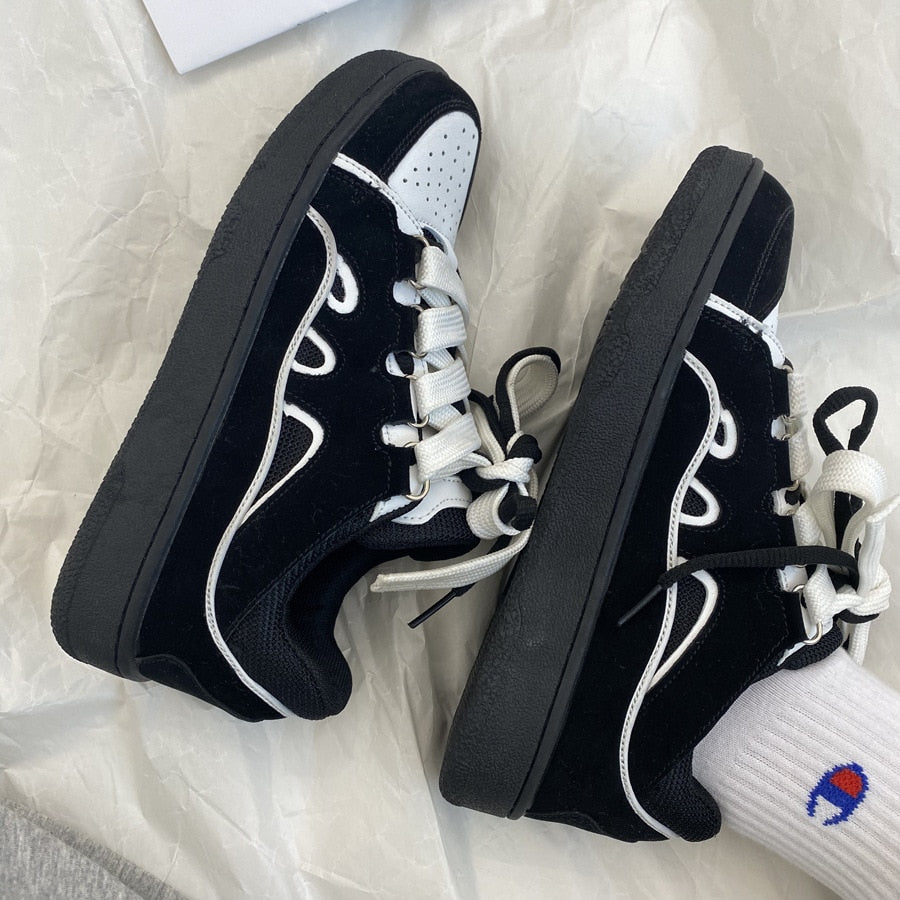 Black Friday Amozae Black Women's Vulcanize Shoes Couple Sneakers Women's Flat Shoes Designer Lace Up Women Sport Shoes Casual Footwear Plus Szie 44