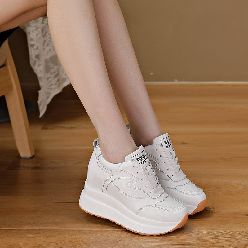 Amozae 10Cm Platform Wedge Sneakers Chunky Shoes Genuine Leather For Women Summer Shoes Spring Autumn Walking Sneakers Fashion