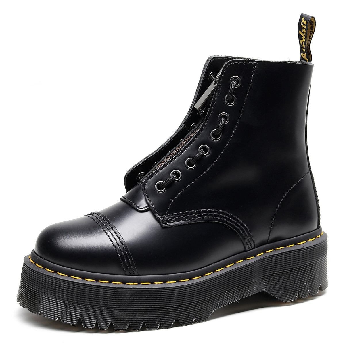 Amozae Women Platform Boots Ladies Genuine Leather Combat Boot Female Motorcycle Zipper Winter Height Ankle Boots Zapatos Mujer Shoes