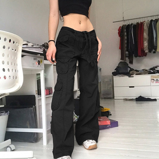 Y2K Pockets Cargo Pants for Women Straight Oversize Pants Harajuku Vintage Aesthetic Low Waist Trousers Wide Leg Baggy Jeans 3XL