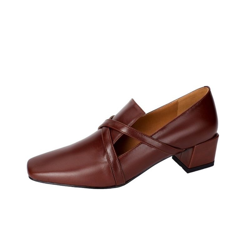 flowersverse French Retro Shoes Slip-On Women Shoes Fashion Spring/Autumn Shallow Women Pumps Square Toe Thick Heel Shoes Woman Handmade