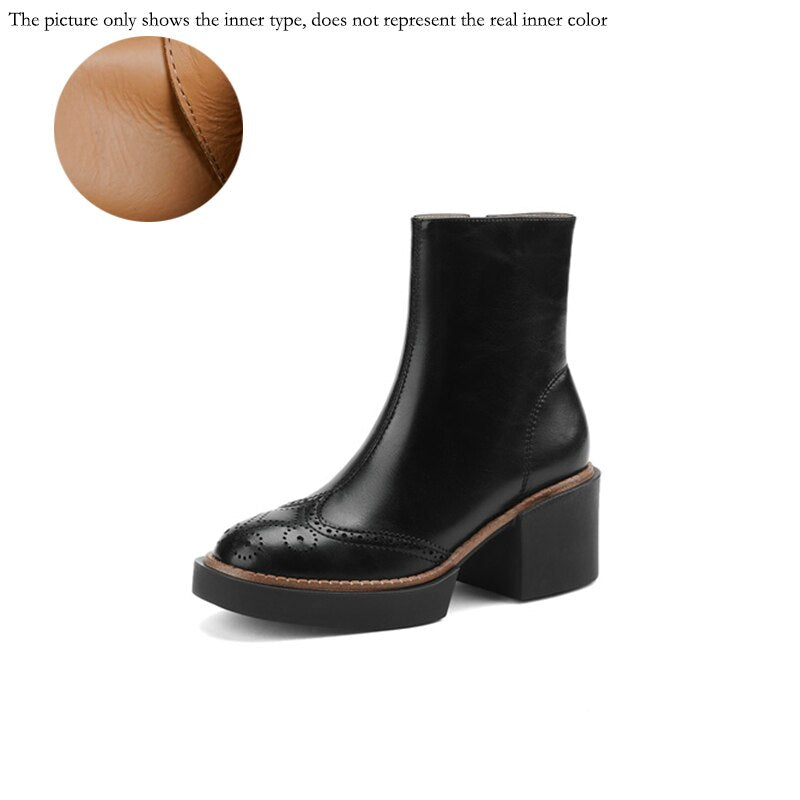 flowersverse Autumn Winter Women Boots Round Toe Chunky Heel Women Shoes Solid Ankle Boots Platform Shoes Retro Bullock Chelsea Boots