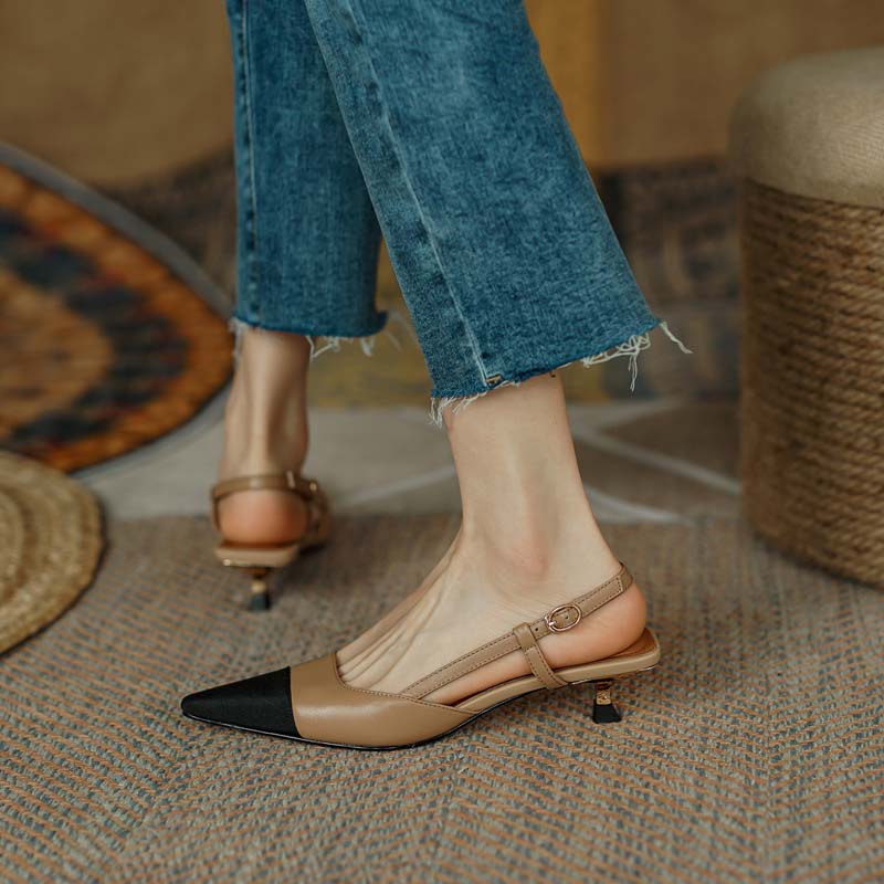 flowersverse New Summer Women Slingback Sandals Pointed Toe Mid Heel Females Slippers Elegant Cozy Vintage Girl Office Banquet Footwear