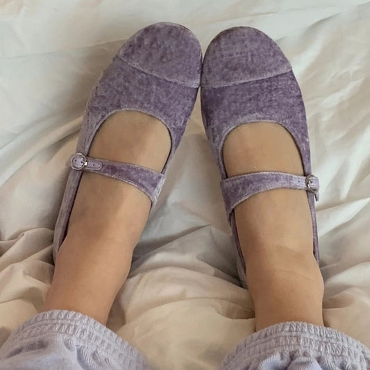 Christmas Gift Vintage Velour Flats Pearl Square Toe Mary Janes Fashion Casual Shoes Women Comfort Loafers Shoes For Work Leather Flats