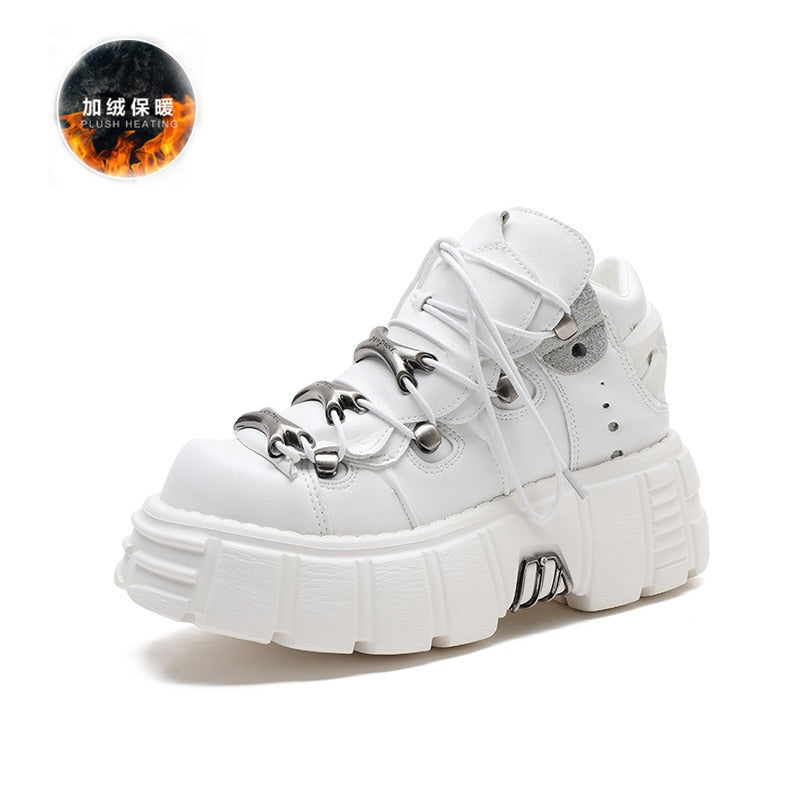 Thanksgiving flowersverse Punk Style Women Sneakers Lace-Up 6CM Platform Shoes Woman Creepers Female Casual Flats Metal Decor Tenis Feminino