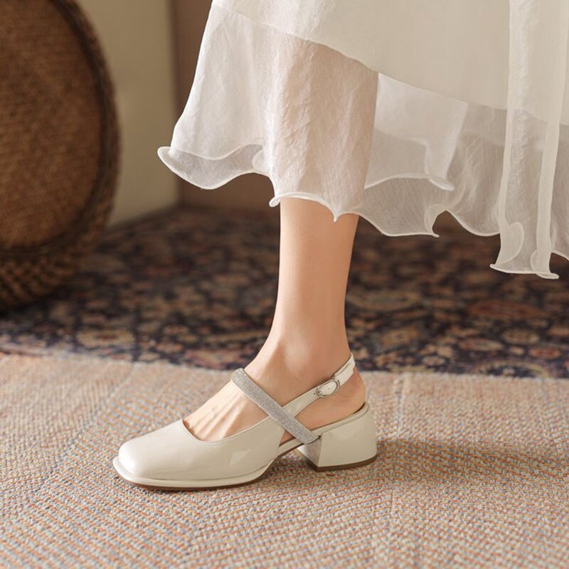 flowersverse Diamond Women's Sandals Thick Heel Square Head Classic Female Mary Jane New Design Elegant Shallow Mouth Lady Single Shoes