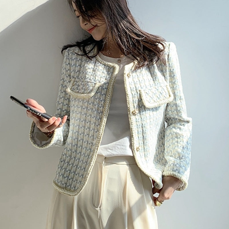 flowersverse High Quality French Vintage Small Fragrance Tweed Jacket Coat Women's Spring Autumn Casual Fried Street Short Coat Plaid Outwear