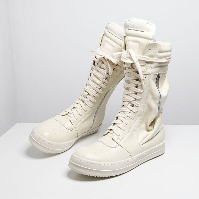 Black Friday Amozae High Street Sneakers Men High Top Boots Women Designer Shoes Cow Leather Trainers Unisex Casual Flats Platform Motorcycle Boots