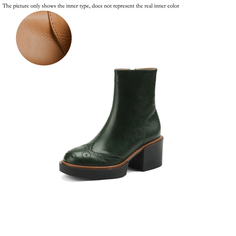 flowersverse Autumn Winter Women Boots Round Toe Chunky Heel Women Shoes Solid Ankle Boots Platform Shoes Retro Bullock Chelsea Boots