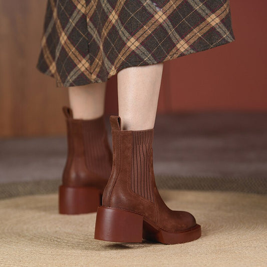 flowersverse Winter Women Shoes Genuine Leather Women Boots Platform Shoes Chunky Boots Solid Women Shoes High Heel Boots For Women