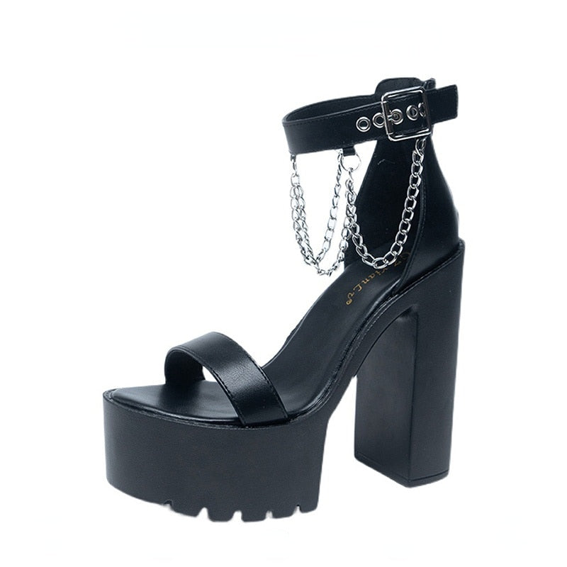 Amozae Summer Women's Sandals 2022 Fashion Open Toe Platform High Heel Punk Cool Party Luxury Chain Women's Shoes Szpilki Damskie