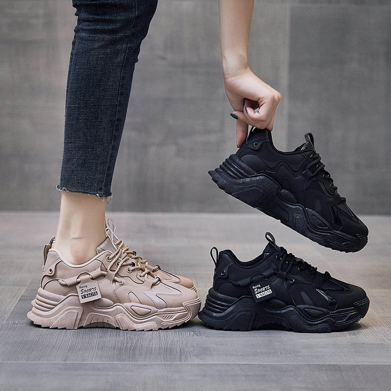 flowersverse New Black Sneakers Casual Vulcanized Shoes Woman High Platform Sneakers Lace Up White Sneakers Women Increasing Torre Shoes