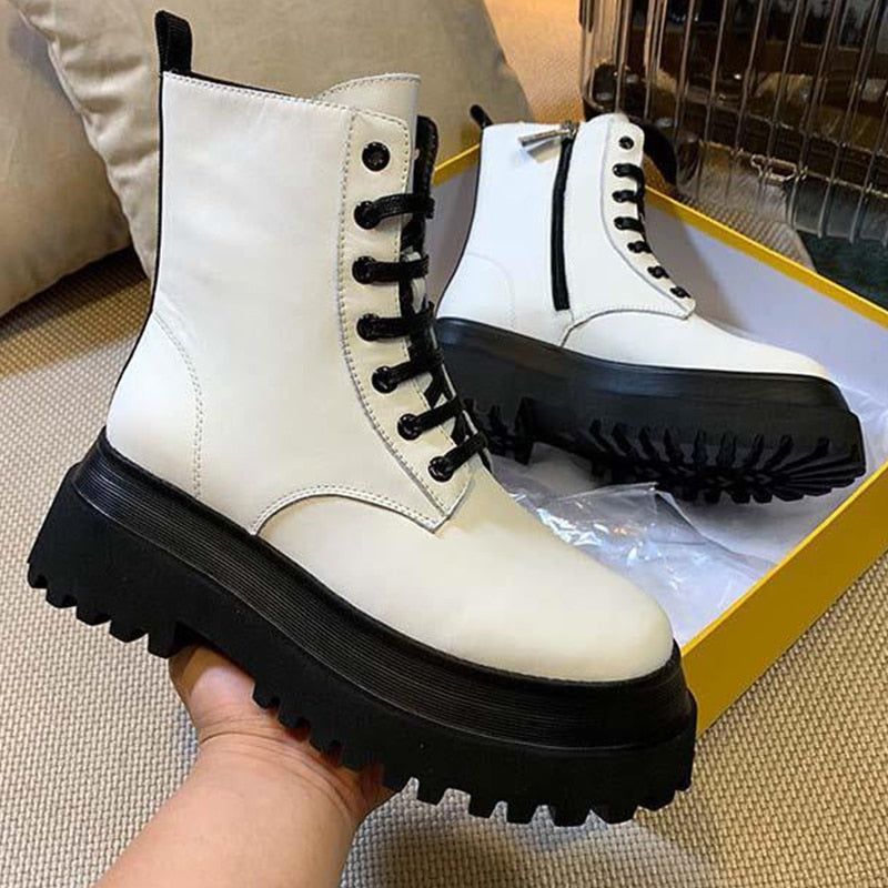 flowersverse New Women Boots Zipper No Slip Fashion Mid Calf Boots Woman Casual Sports Shoes Female Winter Platform Heel Ladies Shoes