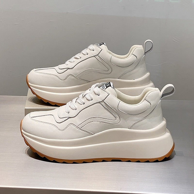 flowersverse Fashion Women Shoes Platform Sneakers Ladies Lace-Up Casual Shoes Breathable Walking Shoes White Flat Sneaker
