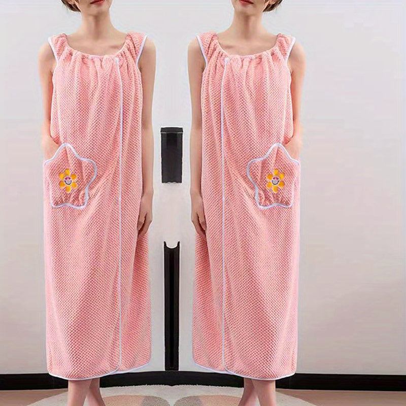 1pc Luxurious Wearable Bath Towel Wrap - Soft, Absorbent, Quick-Drying, Shoulder Strap, Pockets, Long, Spa Sauna Kilt - Bathroom Accessories for Women, Sauna Wrap, Bathroom Supplies