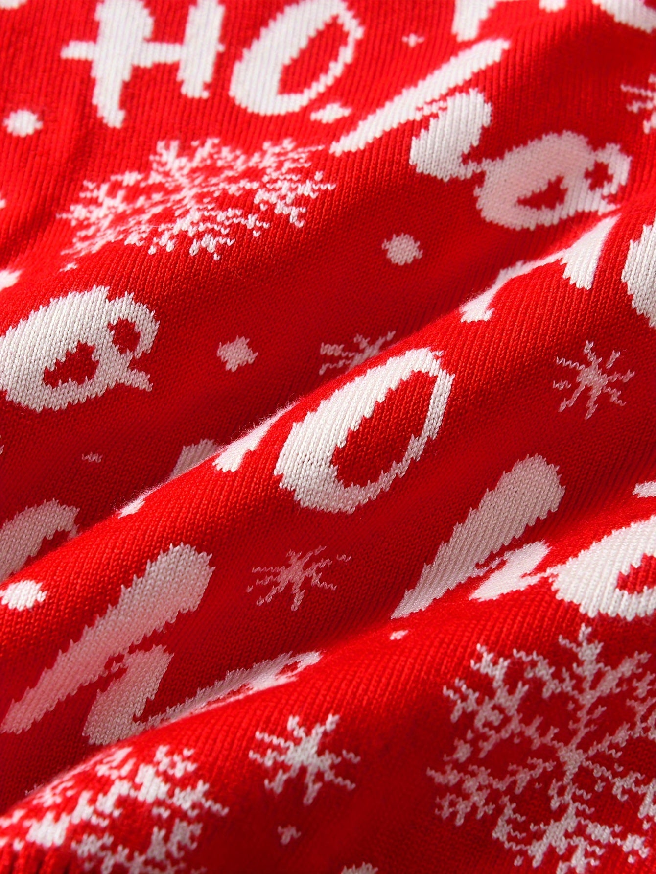 Boys' Christmas Sweater, Red Knit Pullover with "HO HO HO" Lettering, Round Neck, Stretchy Fabric, Regular Fit, Long Sleeves, All-Season, Party Style, for Spring/Autumn/Winter