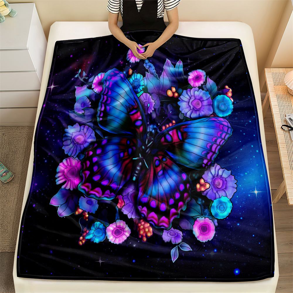 1pc Cozy Butterfly Floral Throw Blanket - Throws - Soft Digital Printing Flannel for Sofa, Bed, Travel, Camping, Lightweight, Fleece, Living Room, Office, Couch, Chair, and More