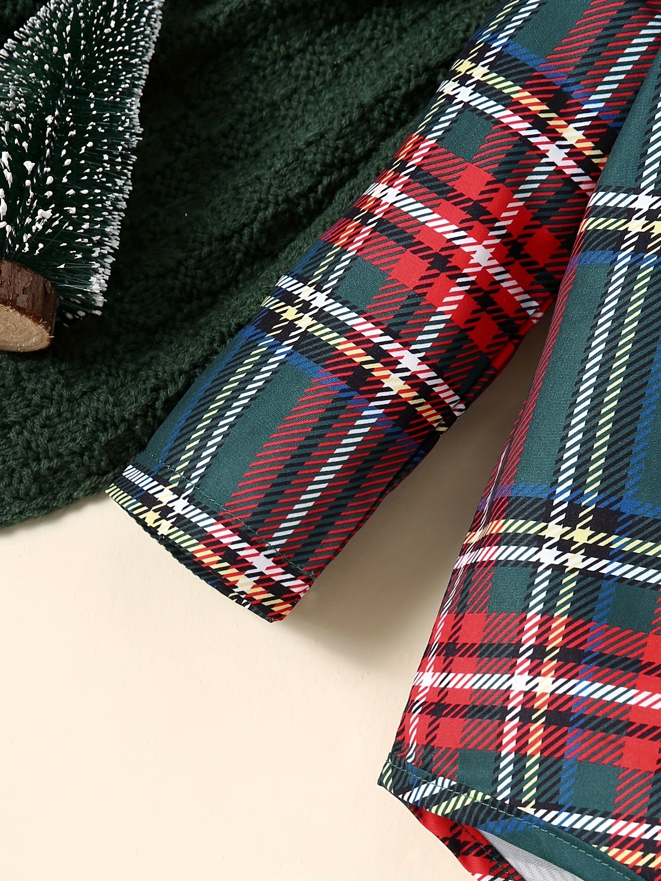 2pcs Baby's Christmas Style Plaid Pattern Bodysuit & Casual Cartoon Elk Print Overalls, Toddler & Infant Boy's Clothing Set, Outdoor Cloth