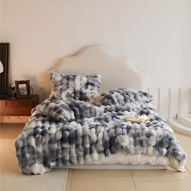 1pc Luxurious Faux Rabbit Fur Reversible Throw Blanket - Soft, Warm, Cozy, Versatile, and Lightweight for Office, Outdoor, Camping, Sofa, and Gift - Perfect for All Seasons and Occasions