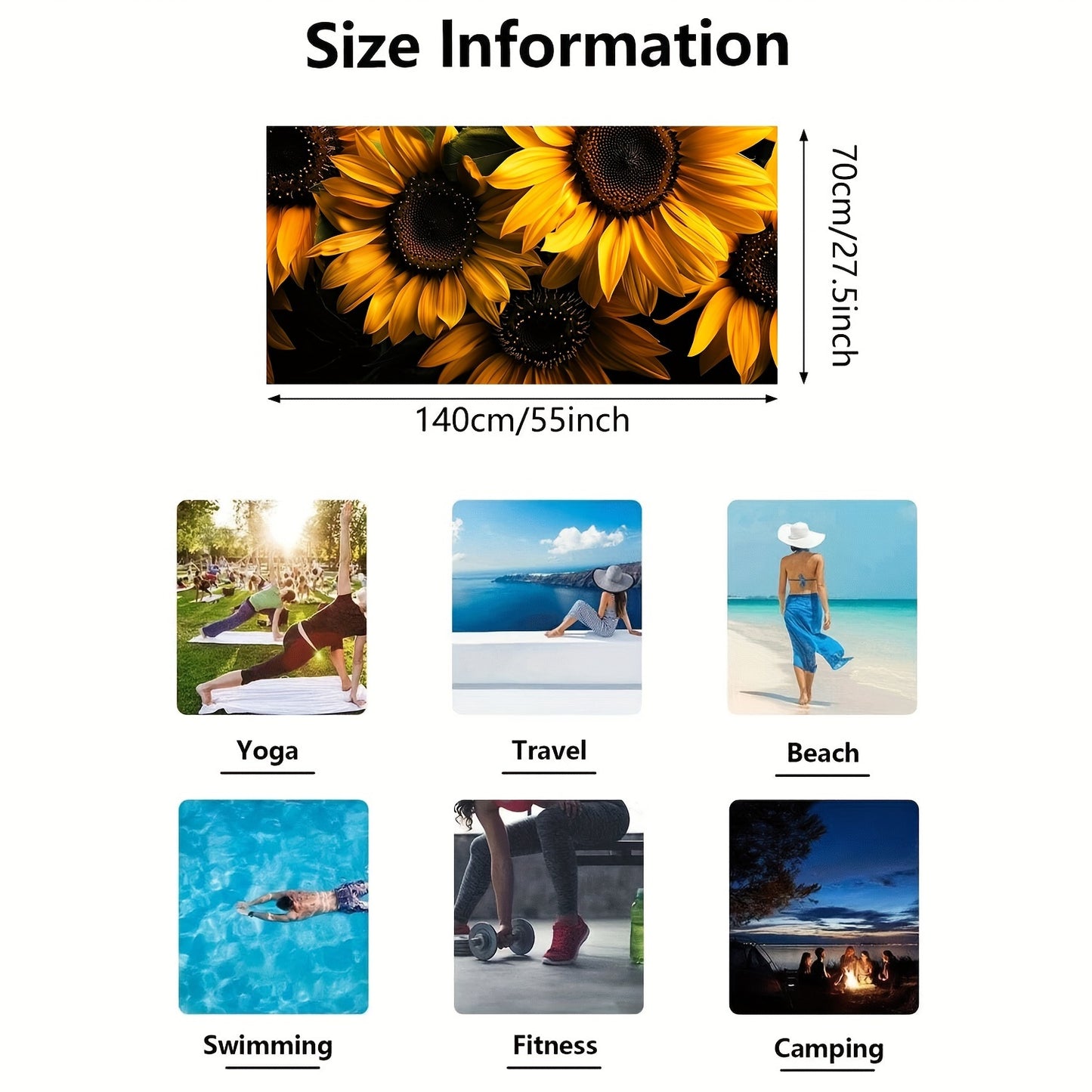 1pc Sunflower Pattern Microfiber Beach Towel, 55inch Ultra Soft Quick-Dry Bath Towel For Summer Beach, Modern Style, Versatile For Yoga, Swimming, Fitness, And Camping