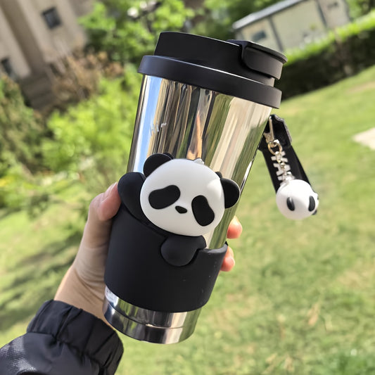 17.5oz Yanis3 Panda Insulated Tumbler - Portable Stainless Steel Thermal Flask with Ceramic Liner, Leakproof, BPA-Free, 520ml Capacity - Ideal for Hot & Cold Beverages, Coffee, Tea - Perfect Gift for Adults on Valentine's Day, Easter, Thanksgiving, Christ
