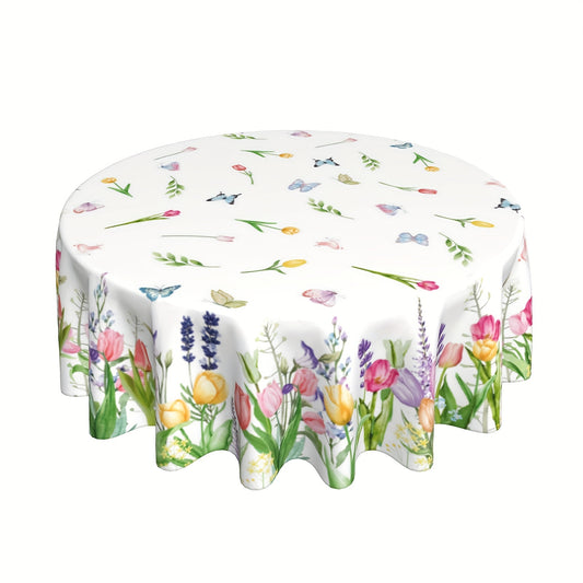 1pc Lavender Dream Tablecloth - Spring Summer Floral Kitchen & Dining Linens - Stain Wrinkle Free, Seasonal Colorful, Pink Purple Yellow Butterfly Party Decor for Home, Kitchen, Dining, Picnic and Outdoor Events
