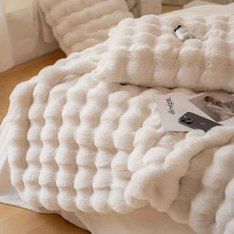 1pc Luxurious Faux Rabbit Fur Reversible Throw Blanket - Soft, Warm, Cozy, Versatile, and Lightweight for Office, Outdoor, Camping, Sofa, and Gift - Perfect for All Seasons and Occasions