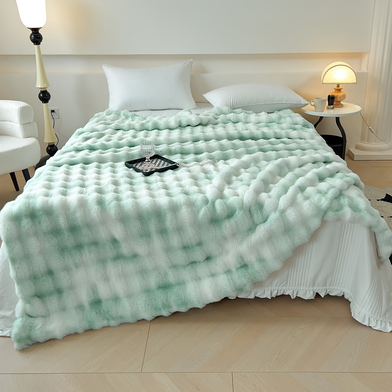 1pc Luxurious Tie-Dye Faux Rabbit Fur Shaggy Blanket - Soft, Fluffy, Plush Throw for Bed, Sofa, Nap - Warm, Cozy, and Velvety Texture